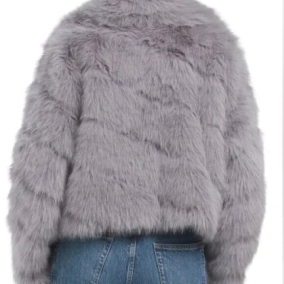 Avec Les Filles Luxurious Faux-Fur Cropped Paneled Coat in Grey Blue sz XS $199 - Picture 5 of 16